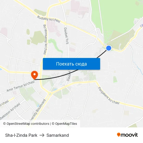 Sha-I-Zinda Park to Samarkand map
