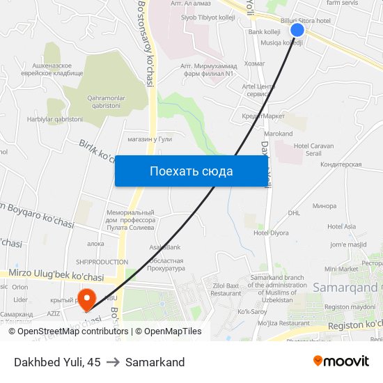Dakhbed Yuli, 45 to Samarkand map