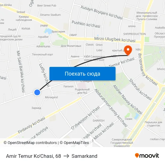 Amir Temur Ko'Chasi, 68 to Samarkand map
