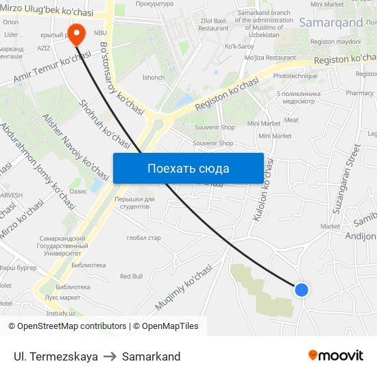 Ul. Termezskaya to Samarkand map