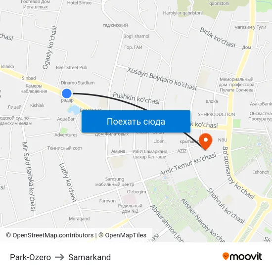 Park-Ozero to Samarkand map