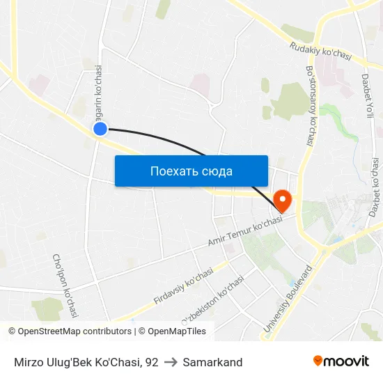 Mirzo Ulug'Bek Ko'Chasi, 92 to Samarkand map