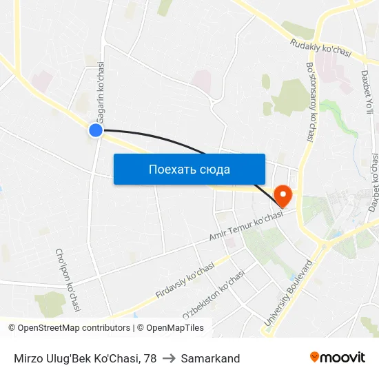 Mirzo Ulug'Bek Ko'Chasi, 78 to Samarkand map