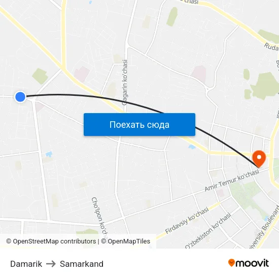 Damarik to Samarkand map