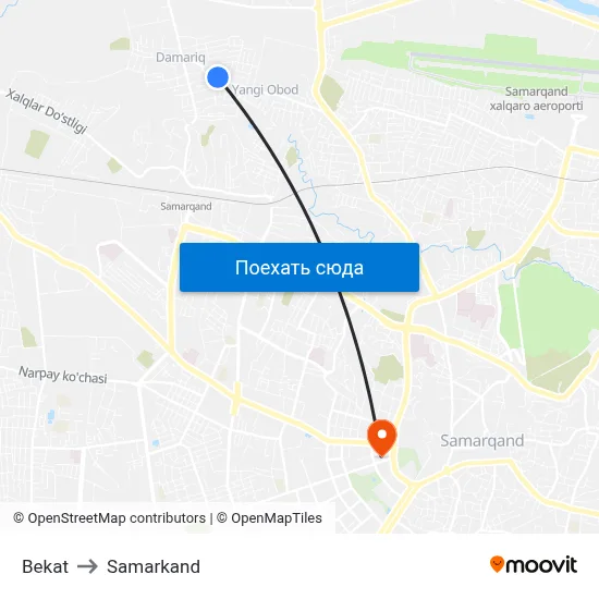 Bekat to Samarkand map