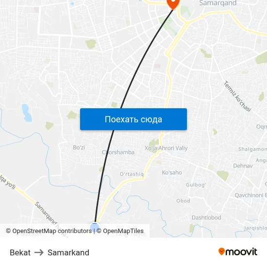Bekat to Samarkand map
