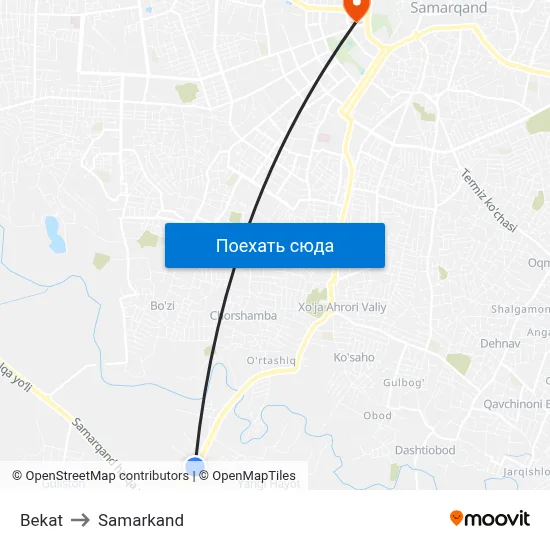 Bekat to Samarkand map