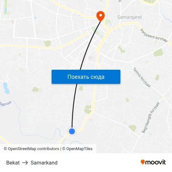 Bekat to Samarkand map
