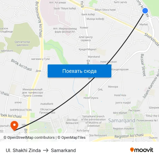 Ul. Shakhi Zinda to Samarkand map