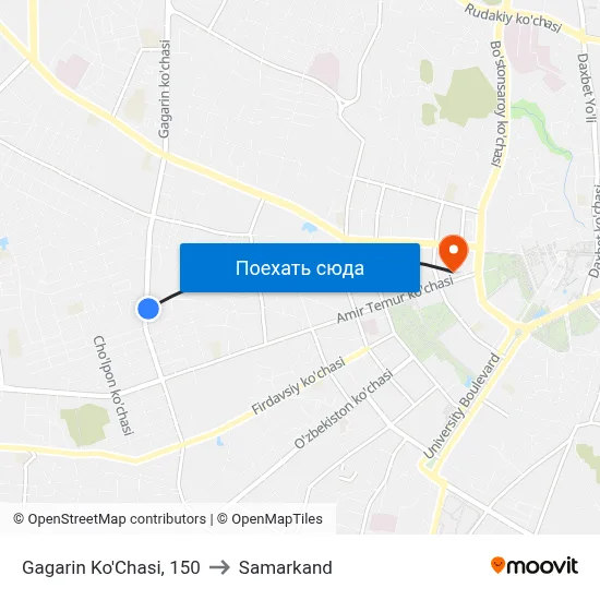 Gagarin Ko'Chasi, 150 to Samarkand map