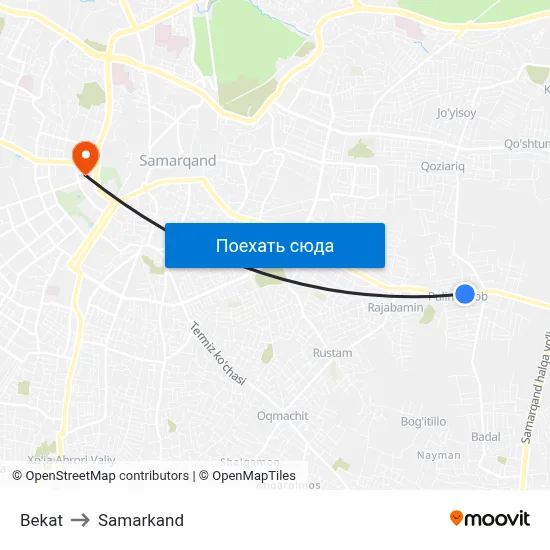 Bekat to Samarkand map