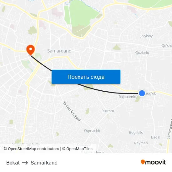 Bekat to Samarkand map