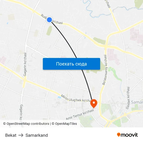 Bekat to Samarkand map