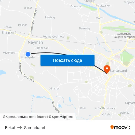 Bekat to Samarkand map