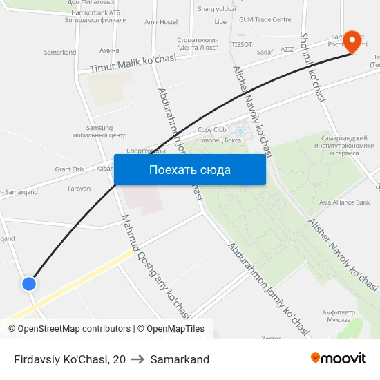 Firdavsiy Ko'Chasi, 20 to Samarkand map