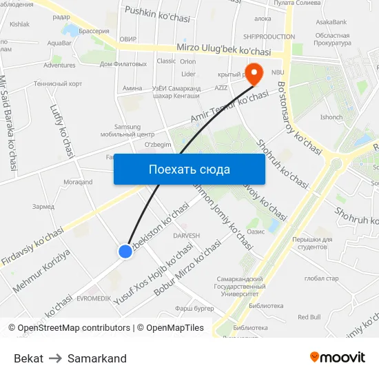 Bekat to Samarkand map