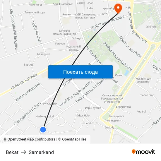 Bekat to Samarkand map