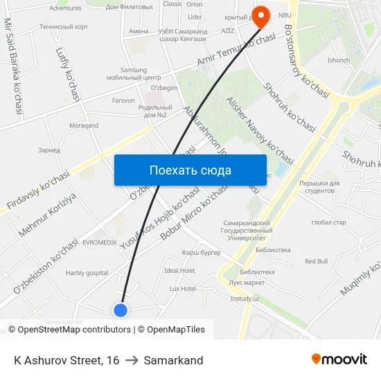K Ashurov Street, 16 to Samarkand map