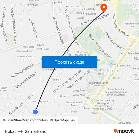 Bekat to Samarkand map