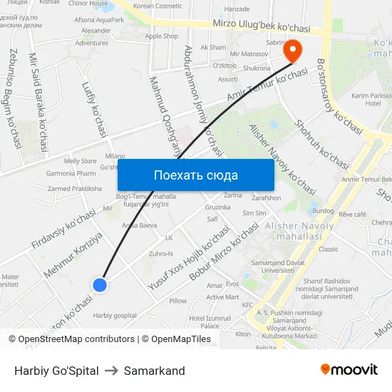 Harbiy Go'Spital to Samarkand map