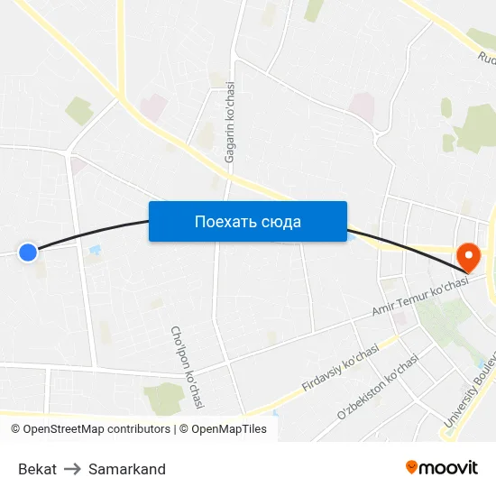 Bekat to Samarkand map