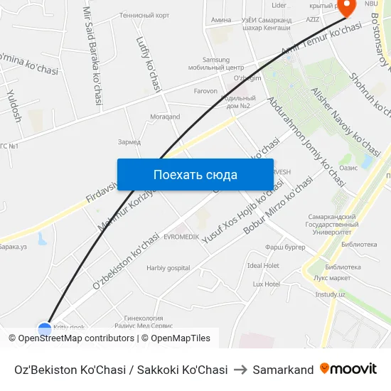 Oz'Bekiston Ko'Chasi / Sakkoki Ko'Chasi to Samarkand map