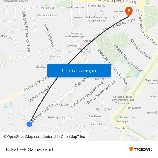 Bekat to Samarkand map
