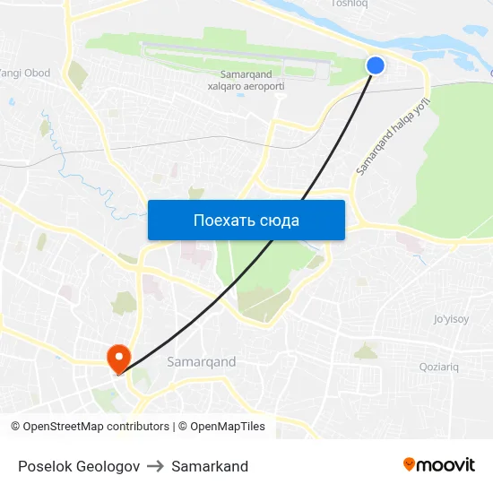 Poselok Geologov to Samarkand map