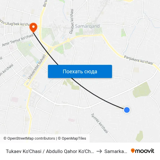 Tukaev Ko'Chasi / Abdullo Qahor Ko'Chasi to Samarkand map