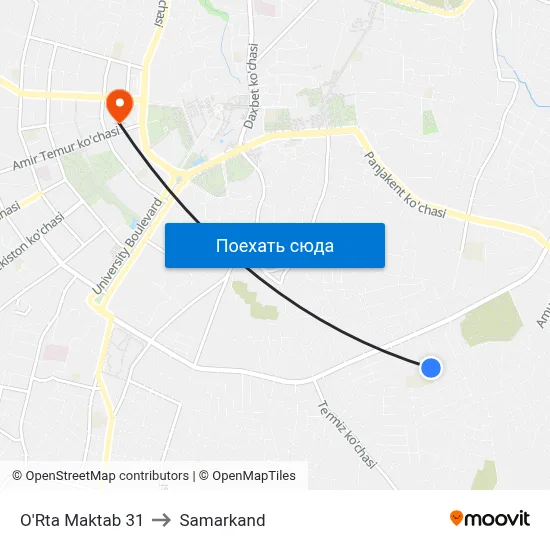 O'Rta Maktab 31 to Samarkand map
