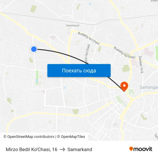 Mirzo Bedil Ko'Chasi, 16 to Samarkand map