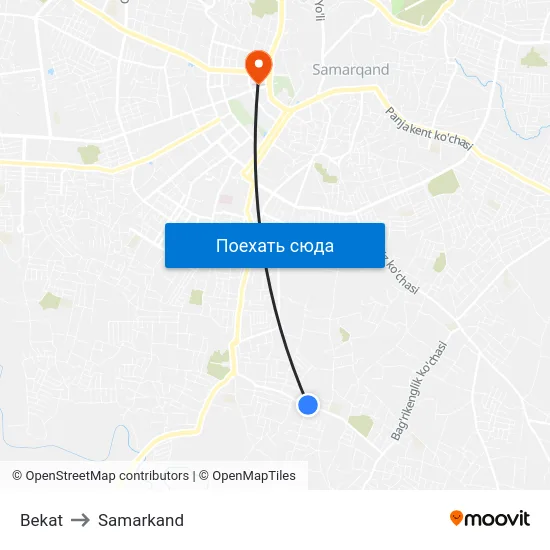 Bekat to Samarkand map