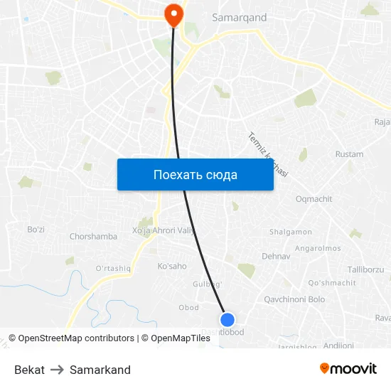 Bekat to Samarkand map