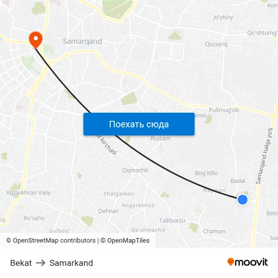 Bekat to Samarkand map