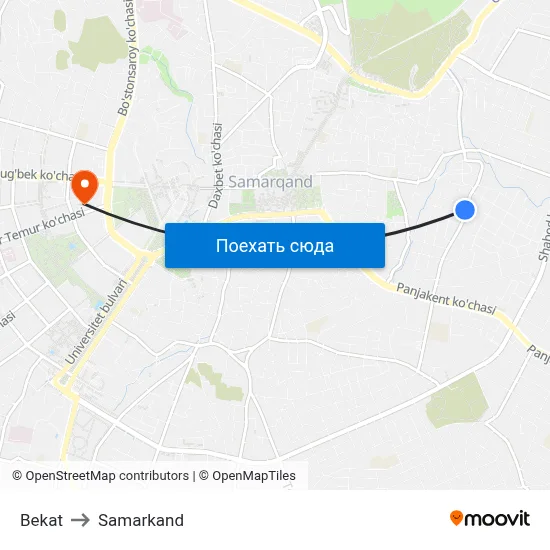 Bekat to Samarkand map