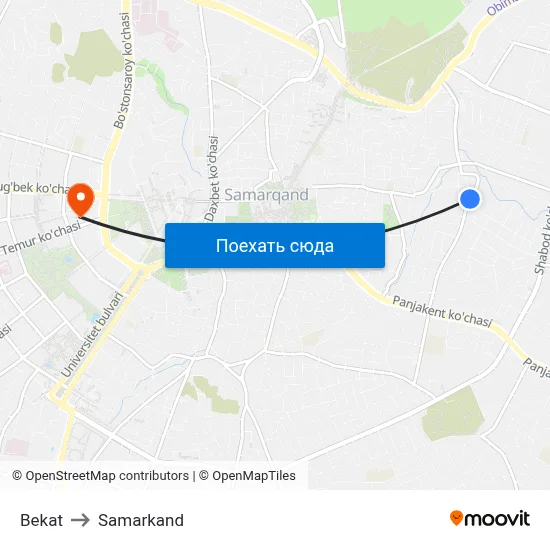 Bekat to Samarkand map
