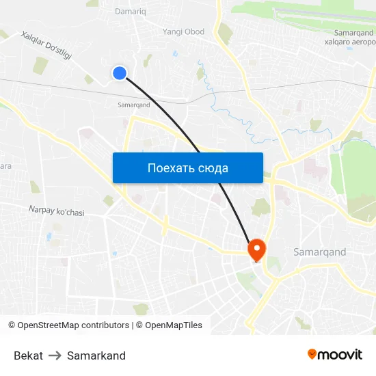 Bekat to Samarkand map