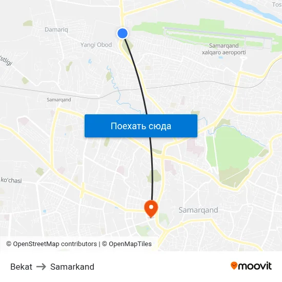 Bekat to Samarkand map