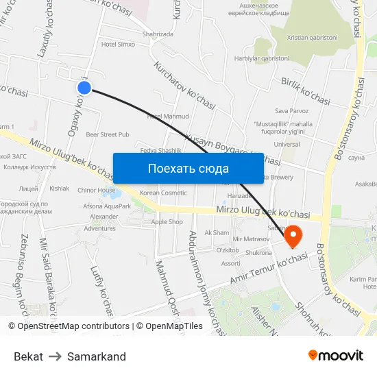Bekat to Samarkand map