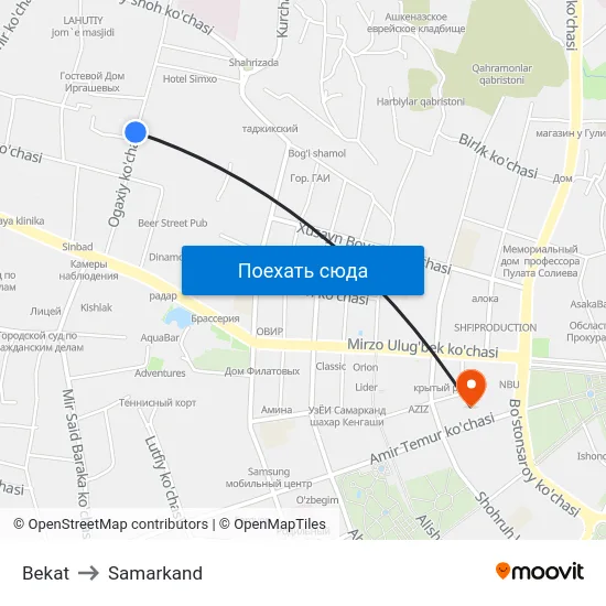 Bekat to Samarkand map