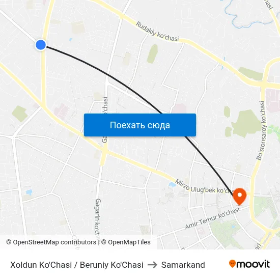 Xoldun Ko'Chasi / Beruniy Ko'Chasi to Samarkand map
