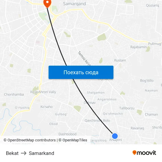 Bekat to Samarkand map