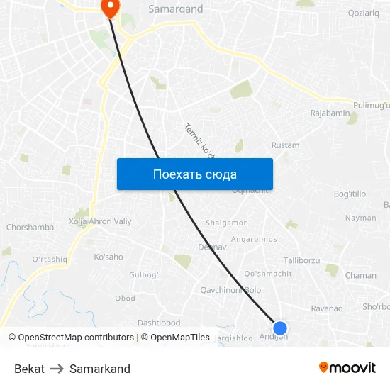 Bekat to Samarkand map