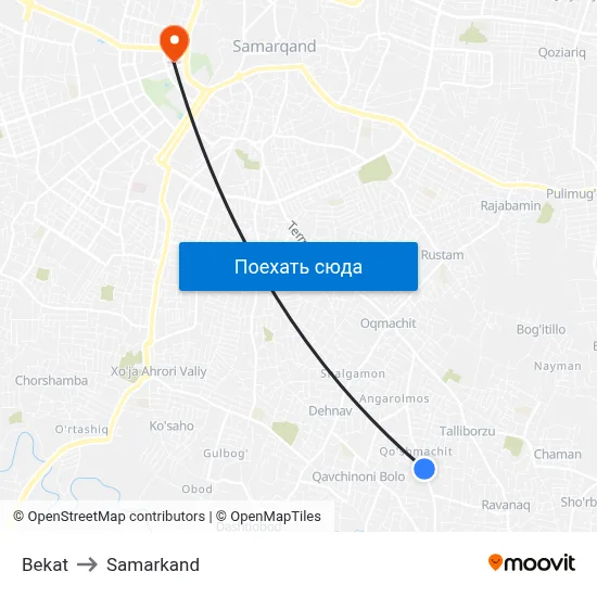 Bekat to Samarkand map