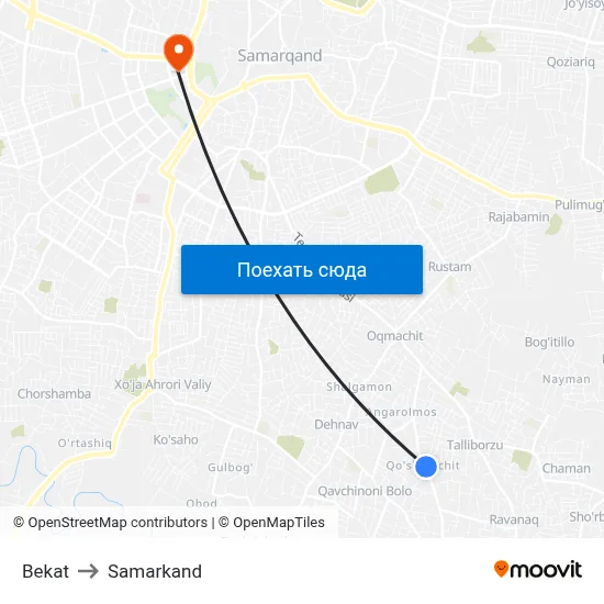 Bekat to Samarkand map