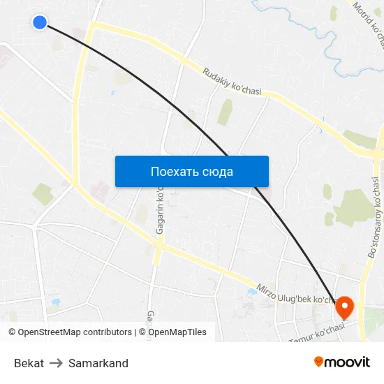 Bekat to Samarkand map