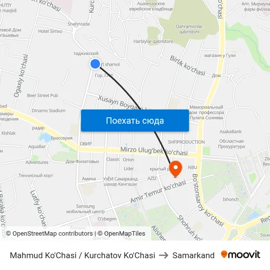 Mahmud Ko'Chasi / Kurchatov Ko'Chasi to Samarkand map