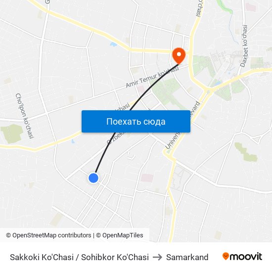 Sakkoki Ko'Chasi / Sohibkor Ko'Chasi to Samarkand map