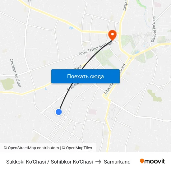 Sakkoki Ko'Chasi / Sohibkor Ko'Chasi to Samarkand map
