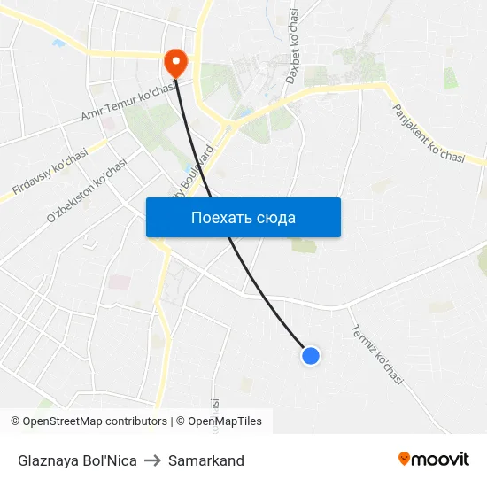 Glaznaya Bol'Nica to Samarkand map